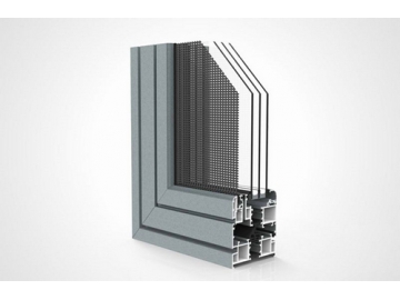 Aluminiowe okno uchylno-obrotowe z moskitierą otwierane do wewnątrz, GD90B